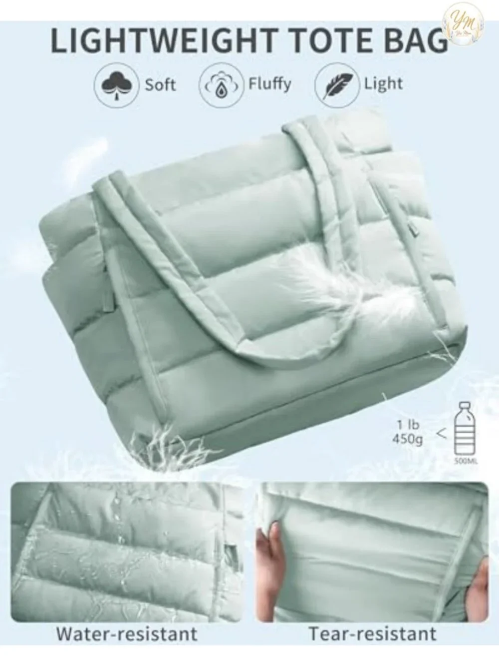 Puffer Tote Bag for Women, Lightweight Quilted Work Gym Travel Laptop Bag